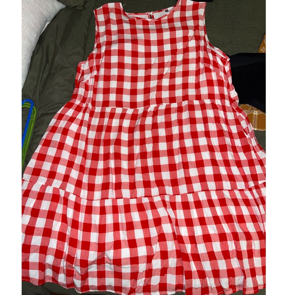 Red and white gingham dress with pockets